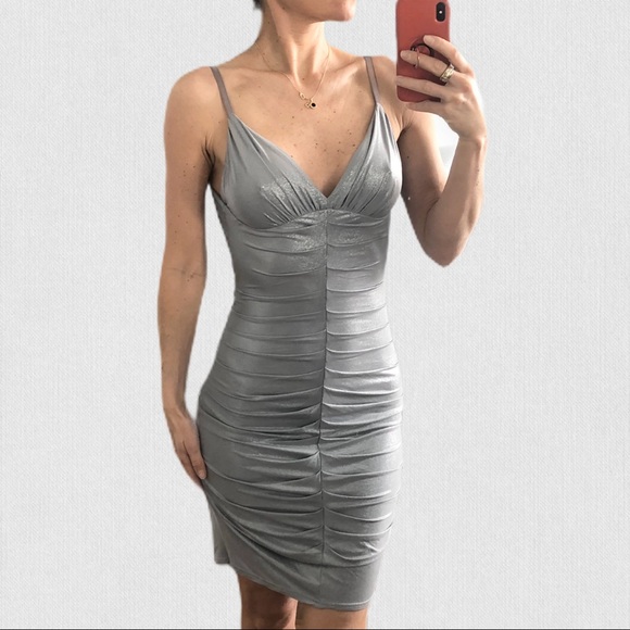 Silver metallic open back bandage sexy dress S xs